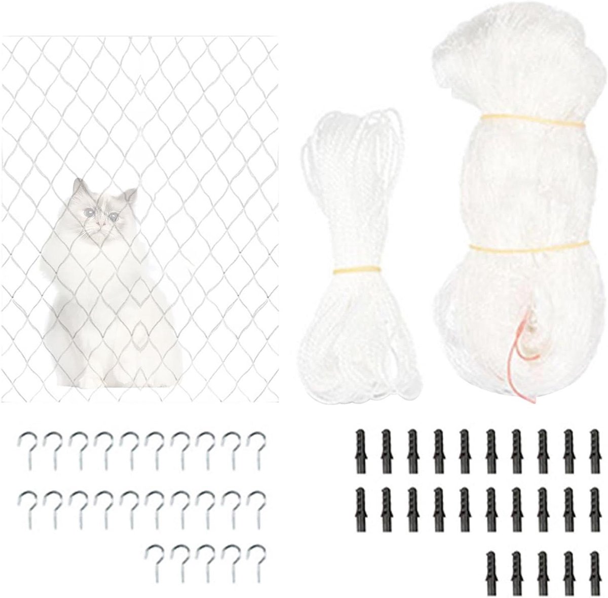 Kattennet Balkon - Veiligheidsnet Kat - Voorkomt Vallende Dieren - Scheur- en Bijtbestendig - 3x8m - Transparant