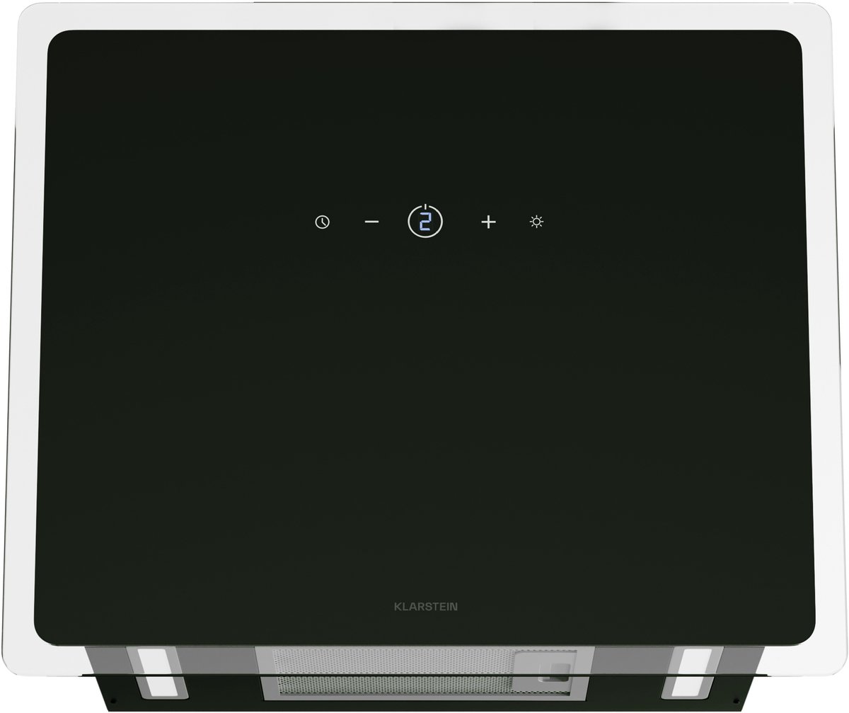 Klarstein AlizeEdge afzuigkap – 60 cm wandmodel, plat ontwerp, touchbediening, luchtdoorvoer 487 m³/u, energie-efficiëntieklasse A+, led-verlichting, stil met 38 dB, afvoer- en recirculatiemodus, zwart