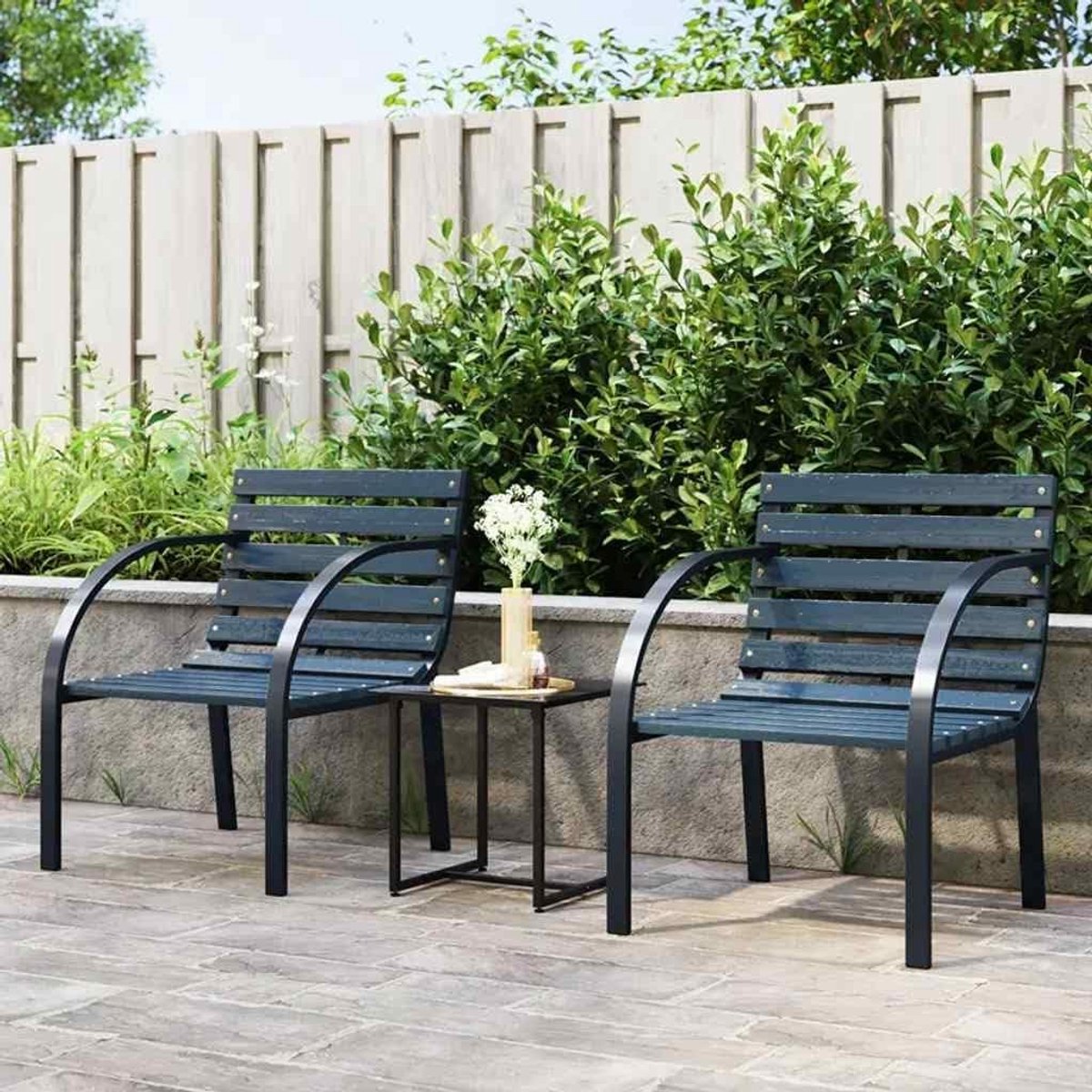 Tuinstoelen Hout Staal - Buitenstoelen Set - Ontspannen Buiten Zitten - Klassiek Design - 56 x 58 x 76 cm