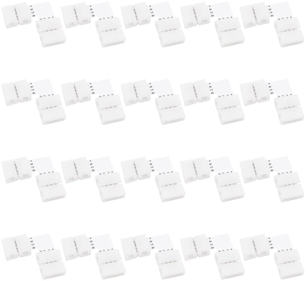 ONF3 - Led Strip Connector - 20 Stuks - Geen Solderen - 4 Pin - L-Vorm - 10 mm - Geschikt voor 5050 LED Strip Licht
