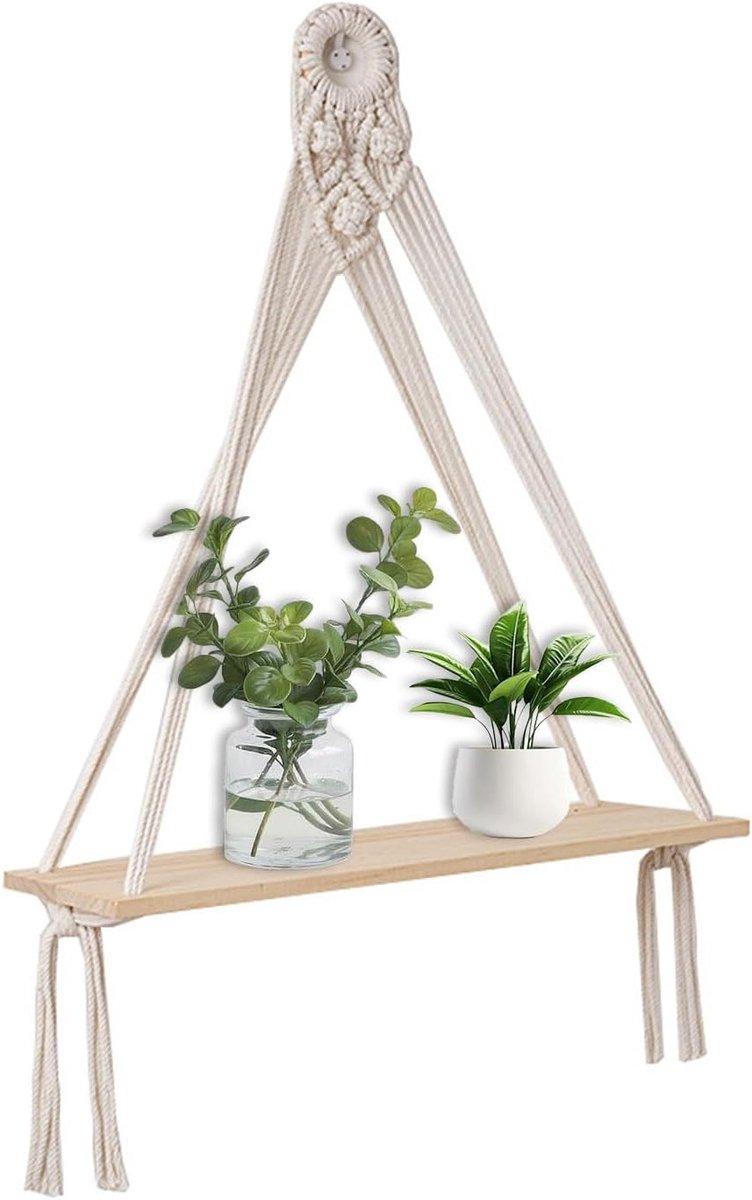 Handgeweven Drijvende Plank van Hout, Bohemian Wandplanken voor Woonkamer, Balkon en Kinderkamer, 40 x 15 cm, Decoratieve Opbergoplossing en Unieke Wanddecoratie