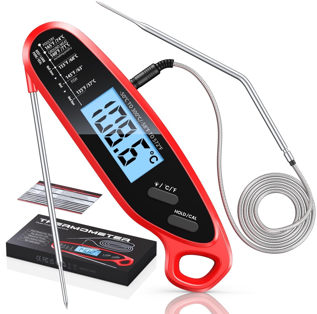 Dailygoody - Vlees thermometer - Digitale kook thermometer - Snel aflezen - Grote verlichte scherm - Voedsel thermometer - Geschikt voor vlees, olie, ..