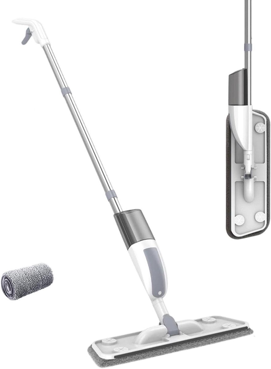 Spray Mop - Vloerreiniger - Snelle Vloerreiniging - Wasbaar Pad - 120 cm Lengte - Grijs