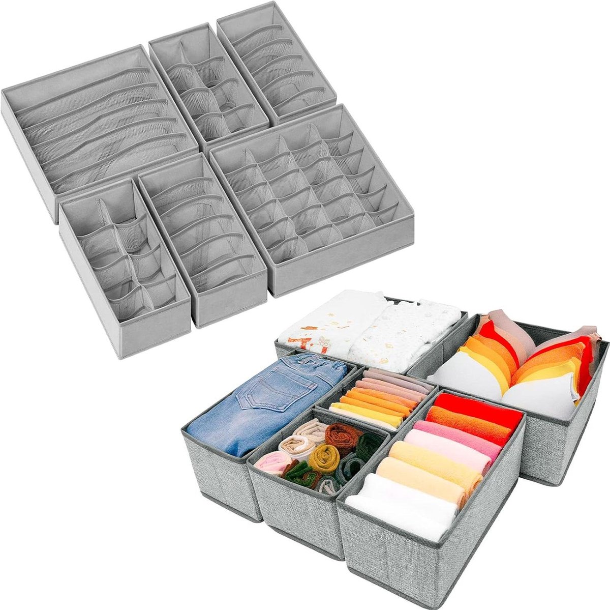 Lade Organizers - Opbergbakjes - Kleding Opbergen - 58 Compartimenten - 12 Stuks - Grijs