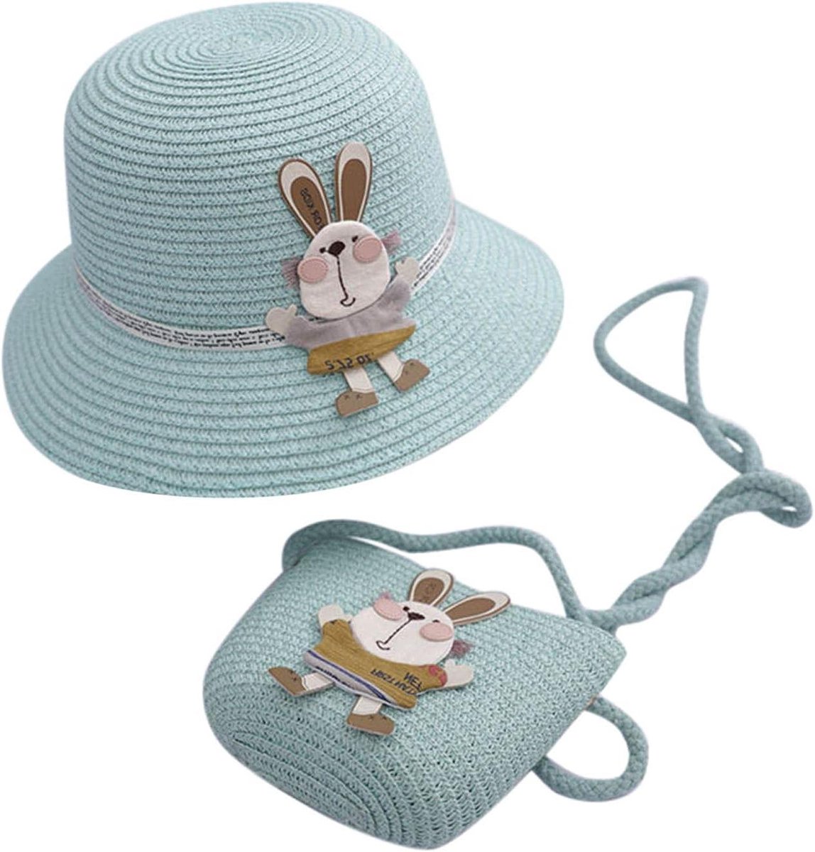 Strohoed en tas - Zomer set - Strandplezier - Voor kinderen - 50 cm hoofdomtrek - Wit