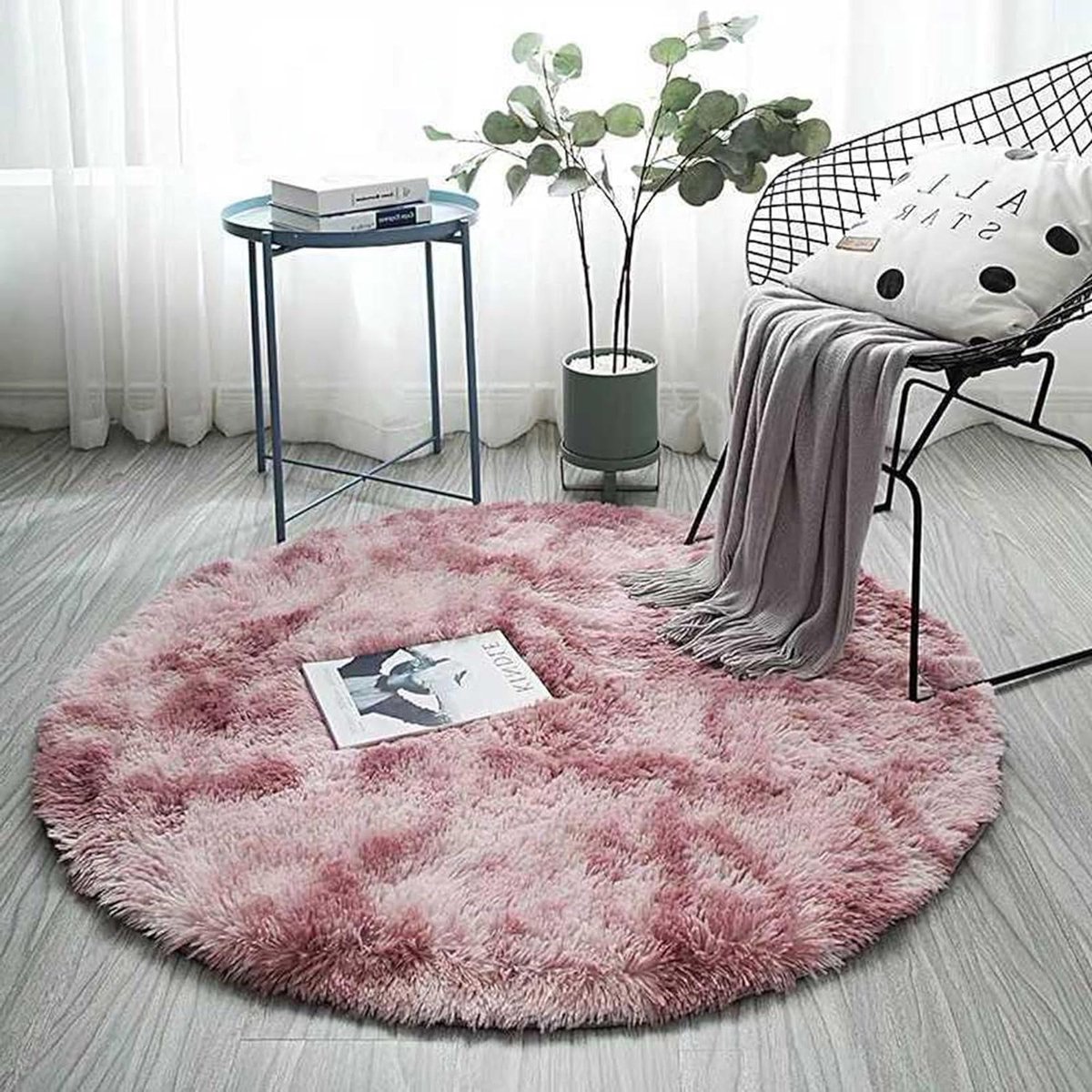 Pluche vloerkleed - Zacht tapijt - Woonkamer decoratie - Antislip bodem - 100 cm rond - Ro