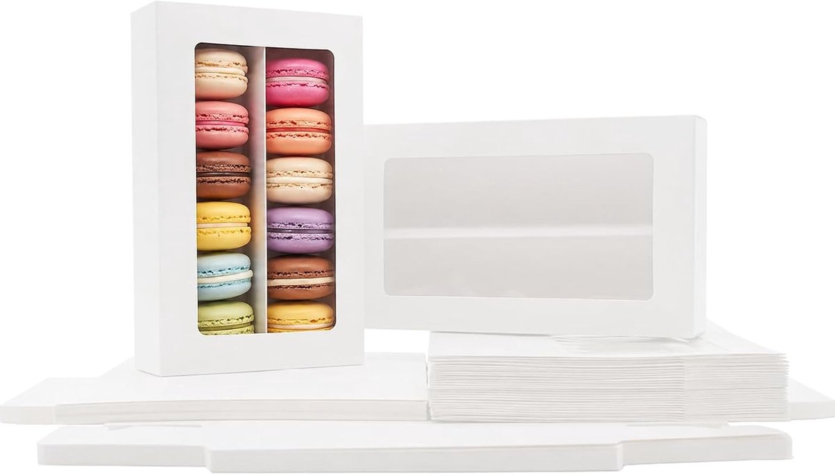 Verpakkingsdoos voor 25 Macarons en Desserts, Transparante Bakkerijdoos voor Mini Donuts, Cupcakes, Cookies en Muffins (20,8 x 12,4 x 5,3 cm)