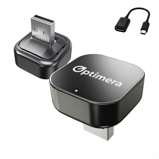 OPTIMERA 4-in-1 CarPlay Dongle draadloos Apple CarPlay Android Auto AirPlay Screen Mirroring USB-C adapter