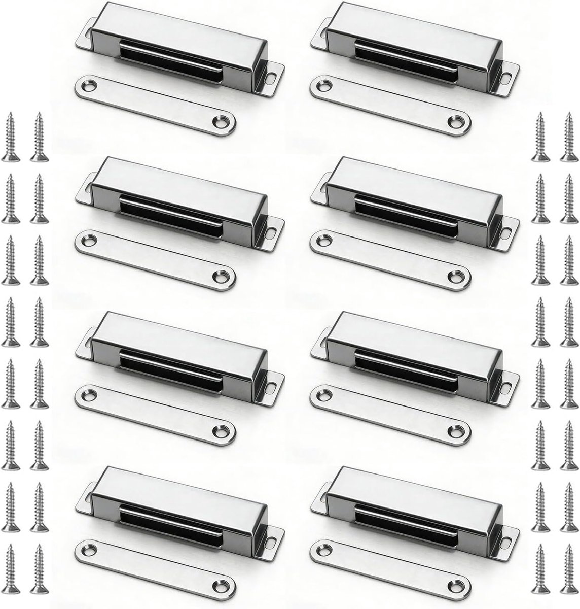 Magnetische Sluitingen voor Keukenkasten en Deuren, Sterke Magneten, 8 Stuks, RVS, Tot 40 kg Draagkracht, Ideaal voor Kasten en Kledingkasten