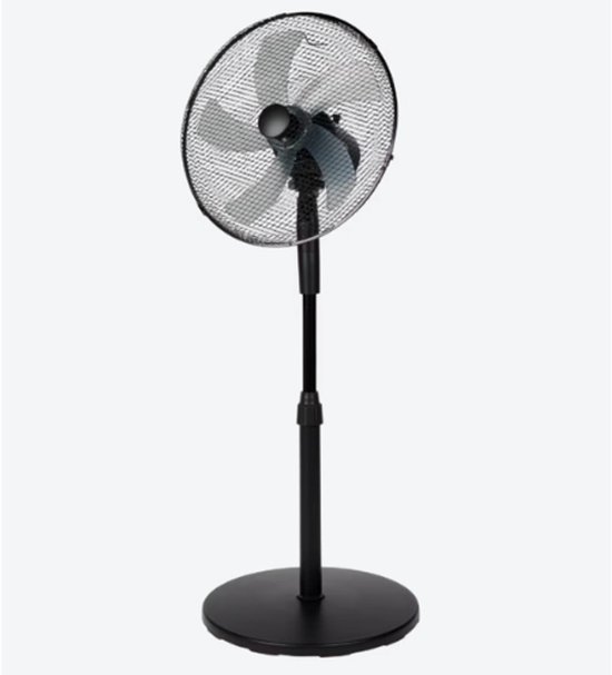 Staande ventilator zwart 40 cm met verstelbare standaard 125 cm, 3 standen, zwenkfunctie, 45W, veilig, kantelbaar