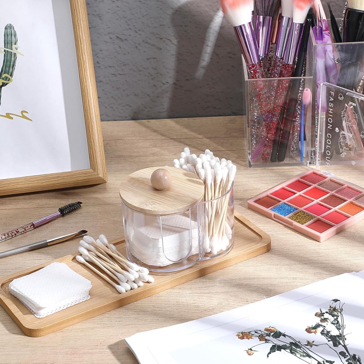 Cotton Swab en Pad Houder met Houten Deksel - Transparante Acryl Organizer voor Make-up Tafel en Badkamer, Stofdicht en Praktisch voor Oordoppen en Wattenpads — cadeau in Cadeau-ideeën - foto 7