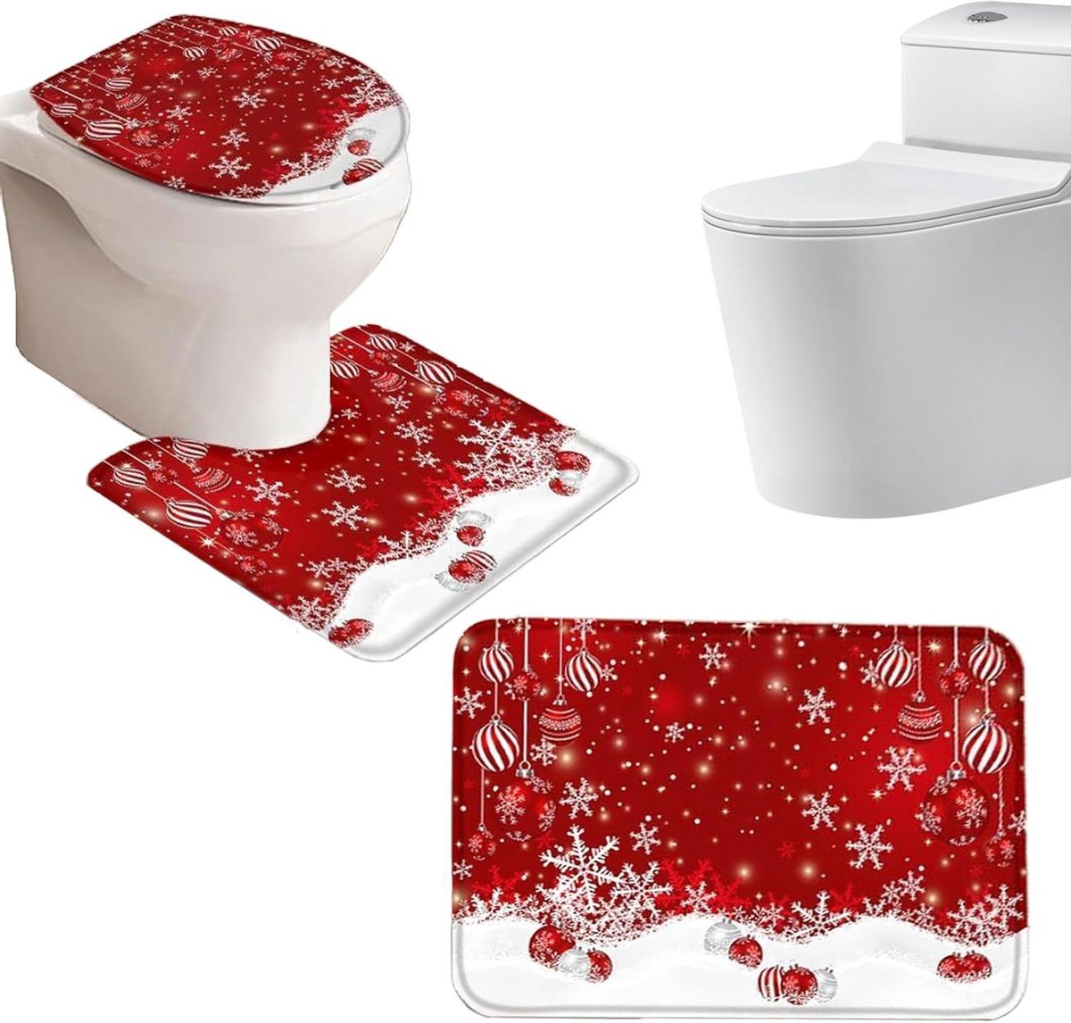 Kerst WC-Bril Set - Feestelijke Toilet Decoratie - Badkamer Aankleden - Absorberend Antislip - 50L x 25W cm