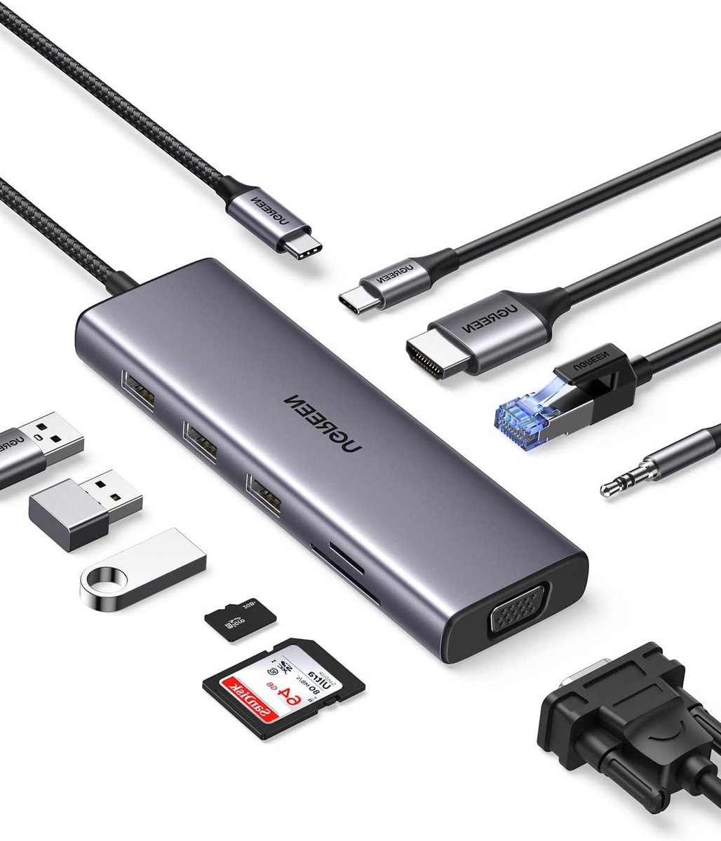 USB C Docking Station - Hub Adapter - Computer Uitbreiden - Dual Display - 10 Poorten - Zwart