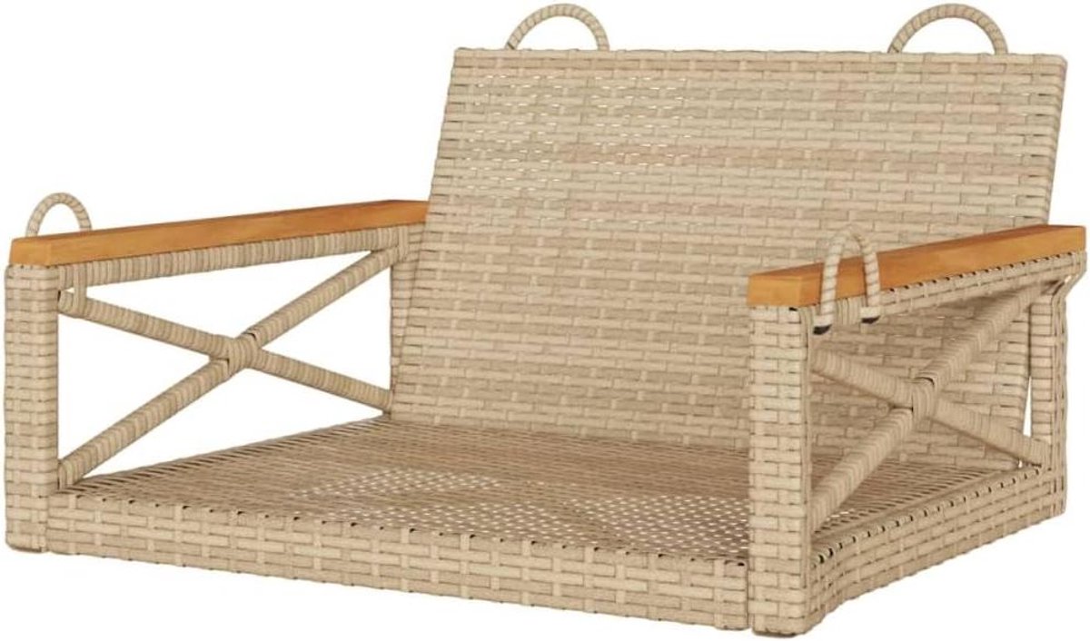 Schommelbank Rotan - Hangstoel Tuinbank - Buiten Ontspannen - Onderhoudsarm Materiaal - 63x62x40 cm - Beige