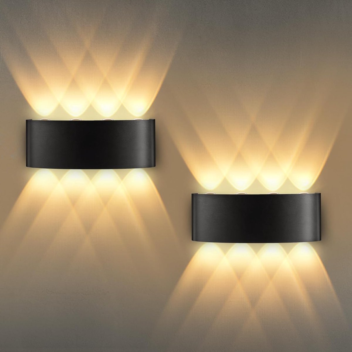 Set van 2 Wandlampen LED voor Binnen, Aluminium Up and Down, 8W IP65, Warm Wit 3000K voor 