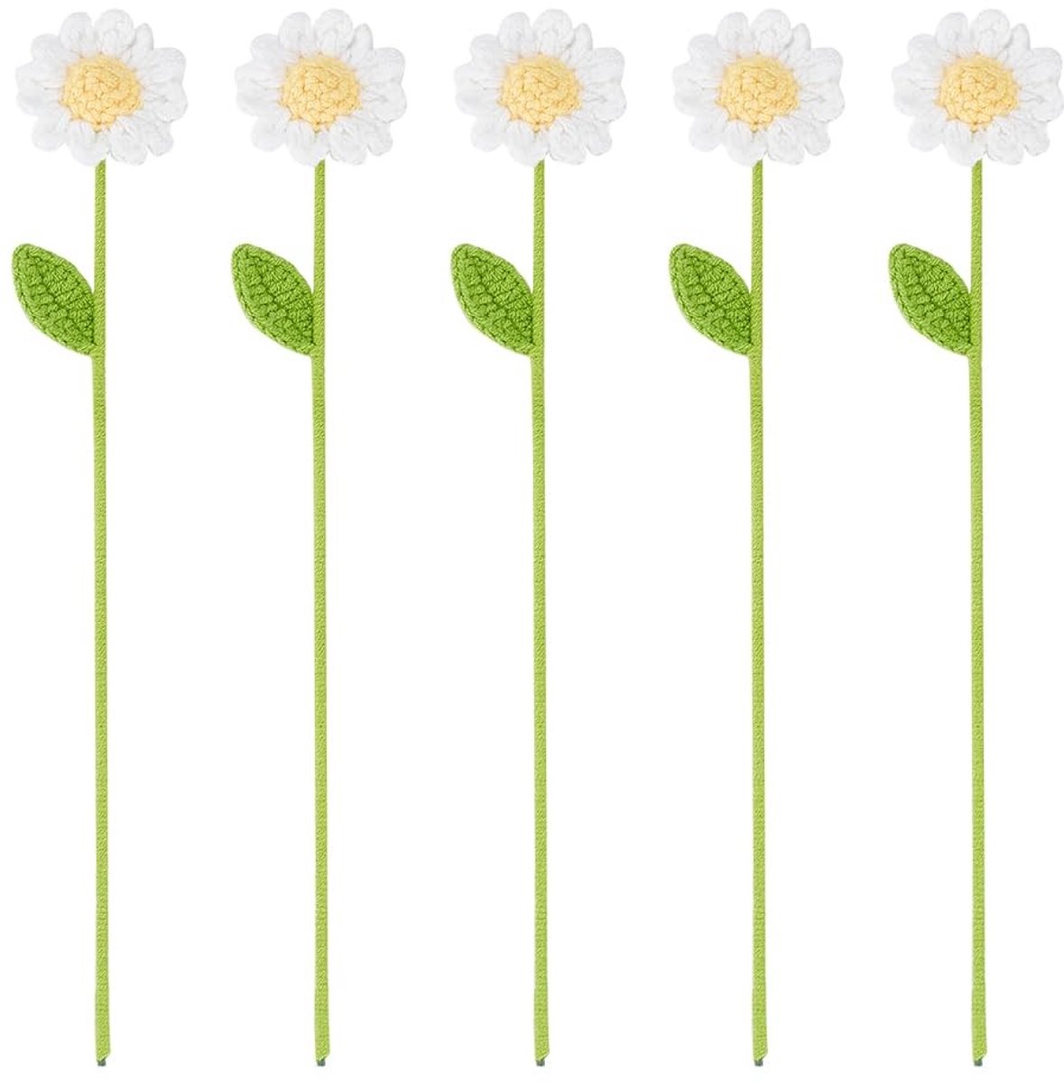 Dailygoody - Handgemaakte gehaakte madeliefjes - Decoratieve ornamenten - Wit - Bloem boeket - Perfect voor huisdecoratie - Set van 5 stuks