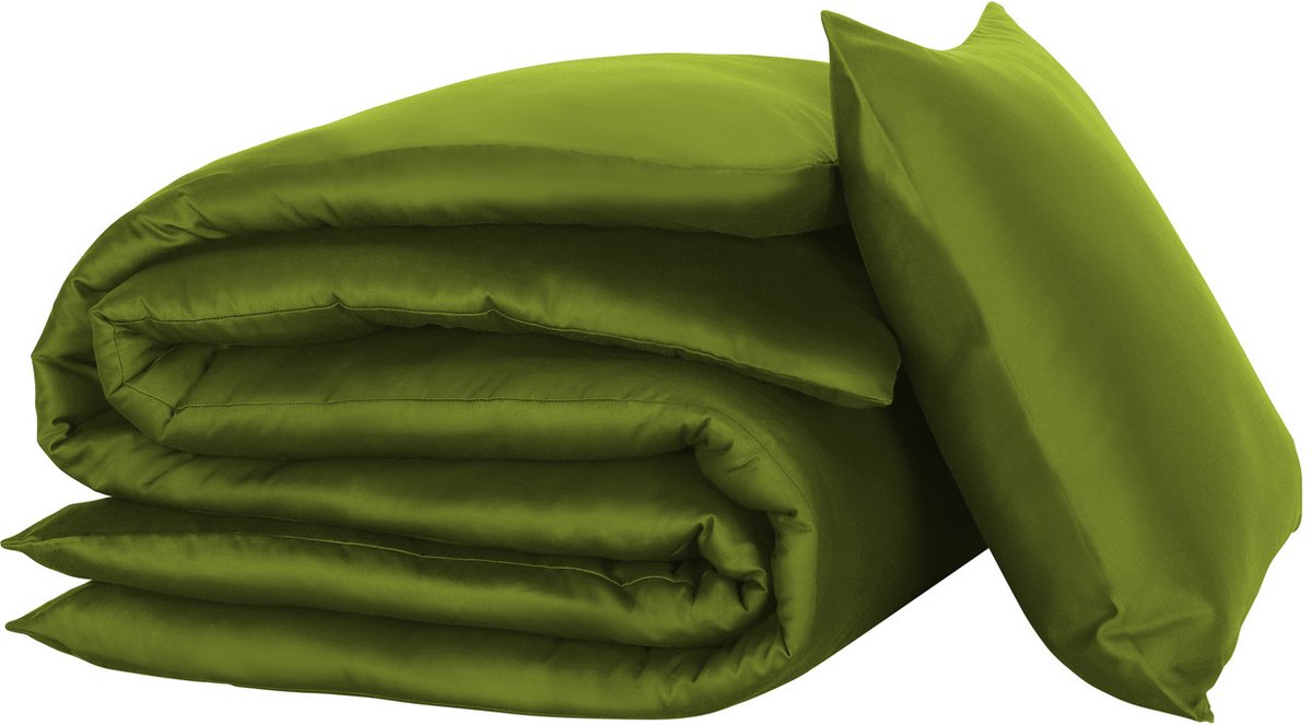 De Witte Lietaer Dekbedovertrek Olivia, Cactus - Eenpersoons - 140 x 200/220 cm - Katoen Satijn