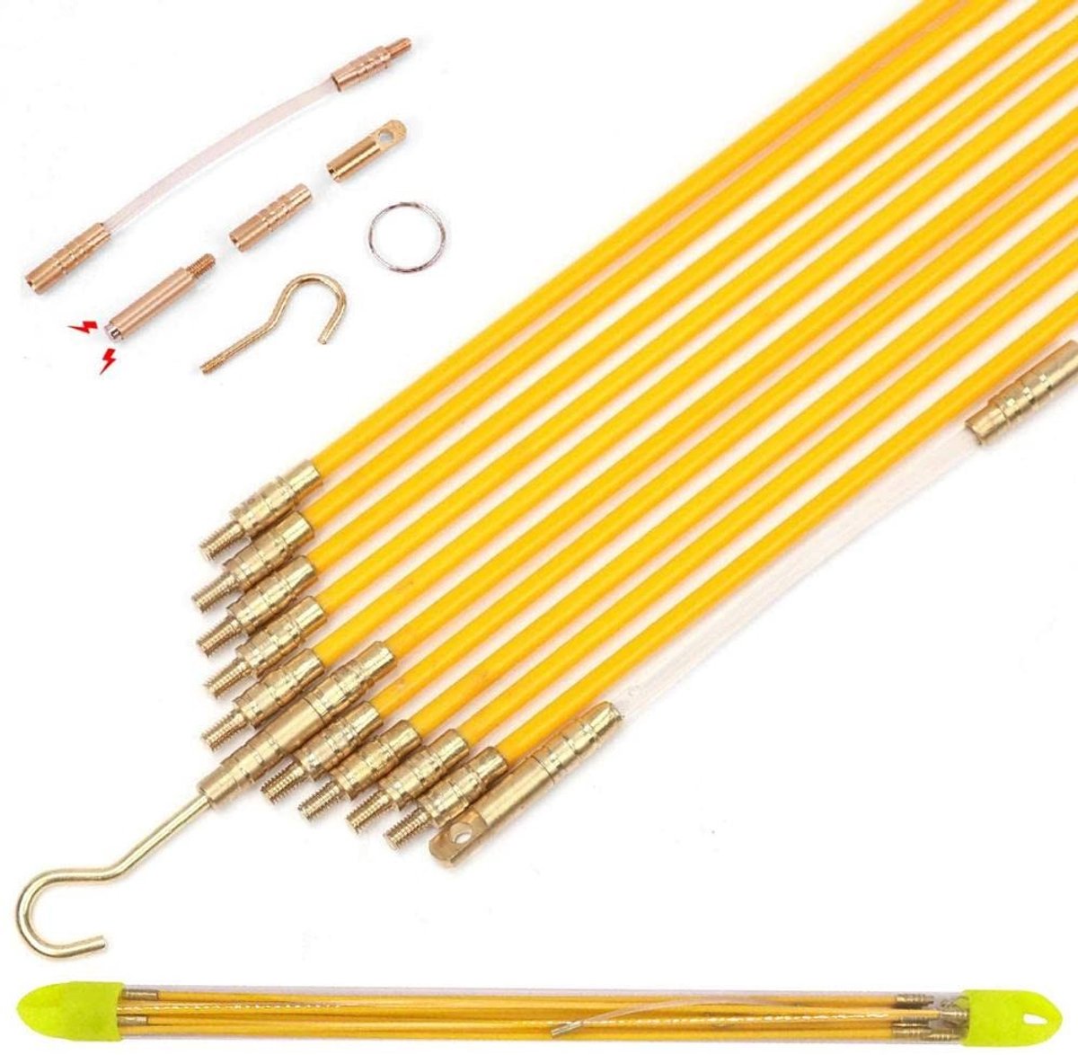 Dailygoody - Glasvezel kabelstangen - Visband trekset - 10,83 ft - Geel - Kabel leggen - Geschikt voor muren en plafonds - Ideaal voor kabeldoorvoer