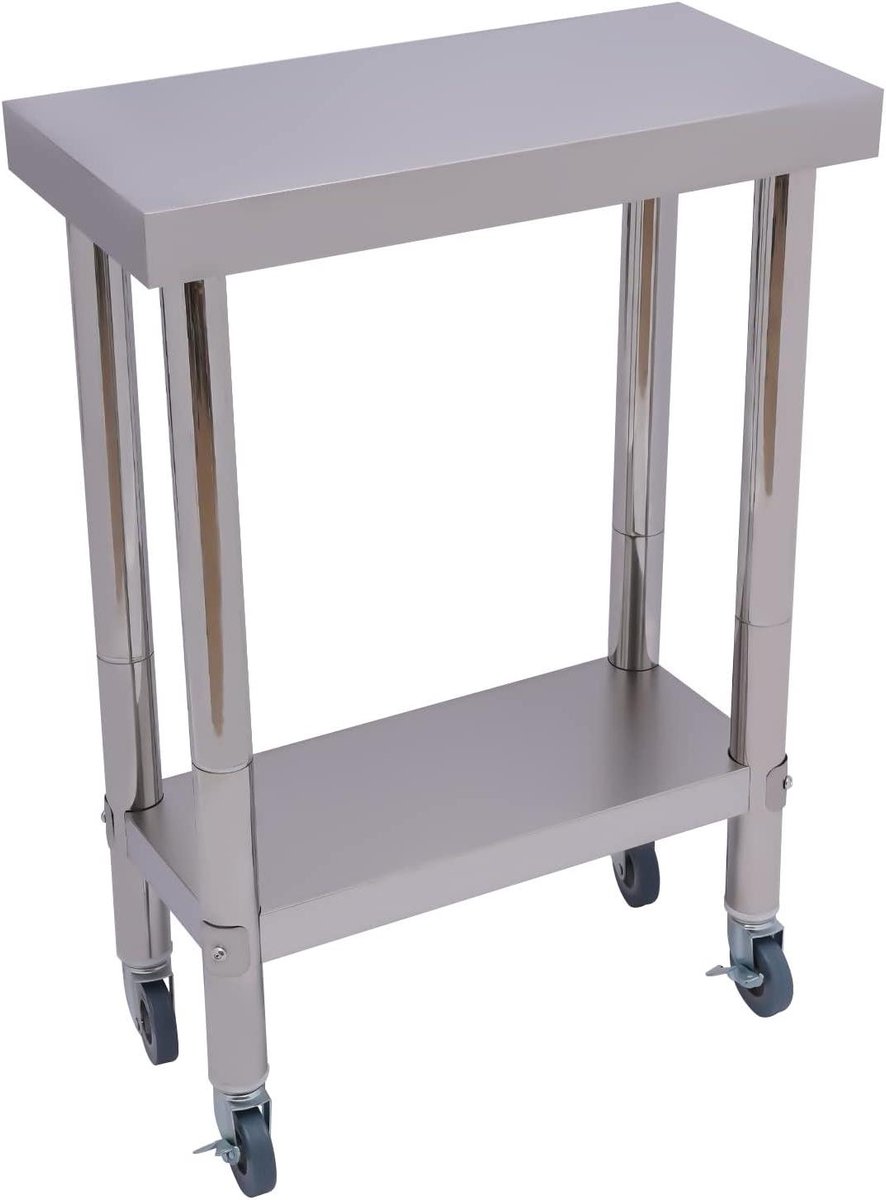 Werktafel RVS - Keukentafel RVS - Voedselbereiding - Dubbele Laag - 60 x 45 x 85 cm - Zilver