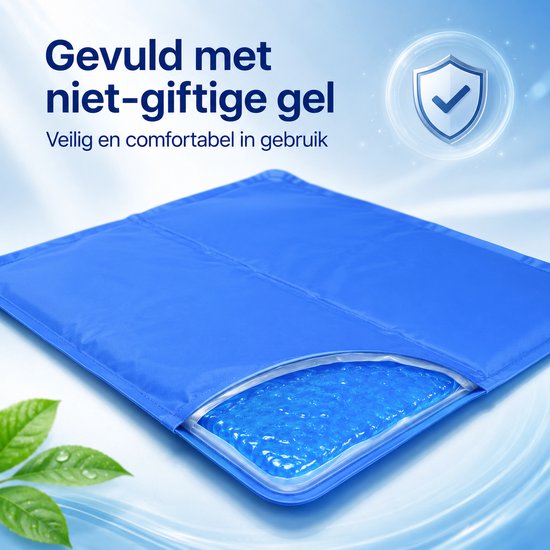 Detail blauwe hondenkoelmat met zichtbare niet-giftige gel vulling.