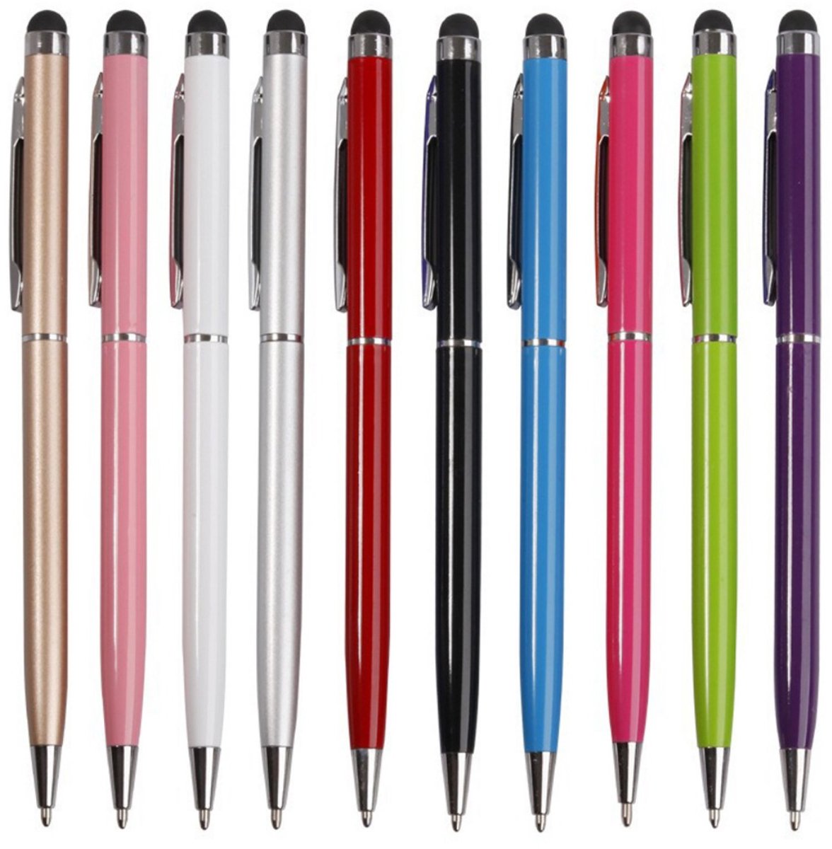 TOVBMUP Aluminium Balpennen - styluspen - 2-in-1 balpen – Elegant en Slank met Draaimechanism - in 10 kleuren - 10 stuks