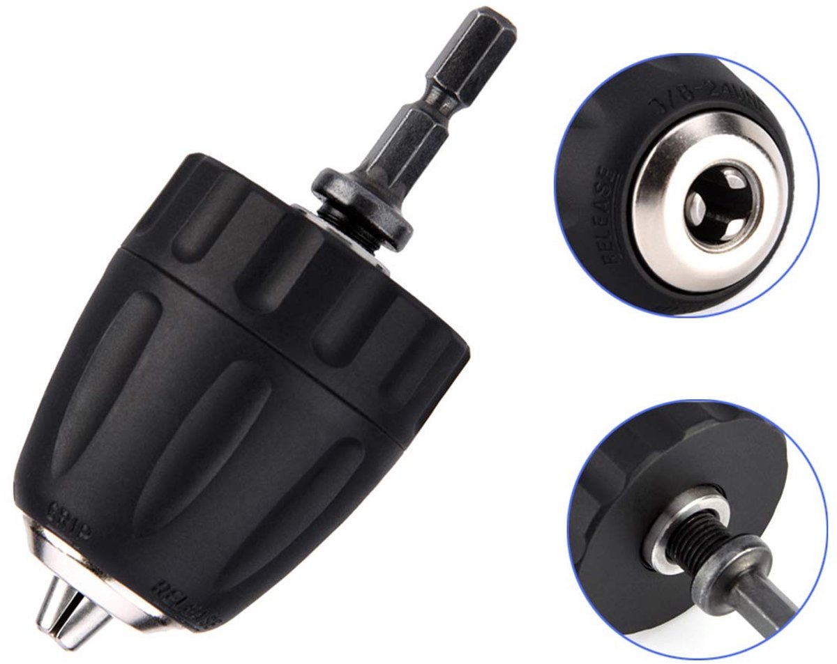 Dailygoody - Keyless Adapter Chuck - Boor Converter - Eenvoudig wisselen - Zwart - Spandiameter 0,8-10 mm - Geschikt voor boormachines - Draadgrootte