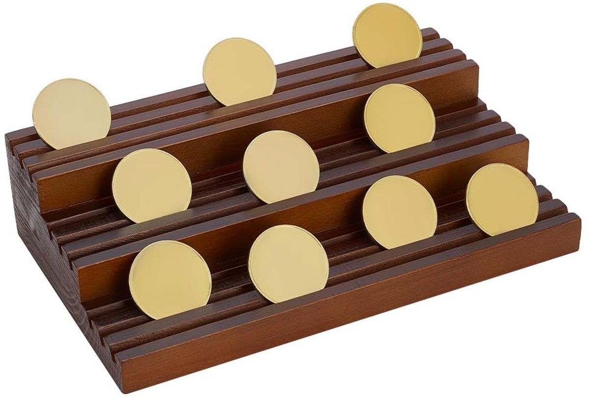 Dailygoody - OmGoods - Dailygoody - Challenge Coin Display Stand - Houten Munthouder - 3 Laags - Zwart - Muntverzameling - Organiser voor Desk Collectors - Perfect cadeau