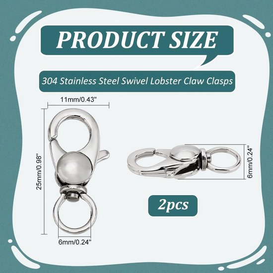 Jhubersproducts - Swivel Lobster Claw Clasps - Trigger Snap Hooks - 360 graden draaibaar - Voor Sleutelhangers - 2Pcs van Jhubersproducts — afbeelding 2