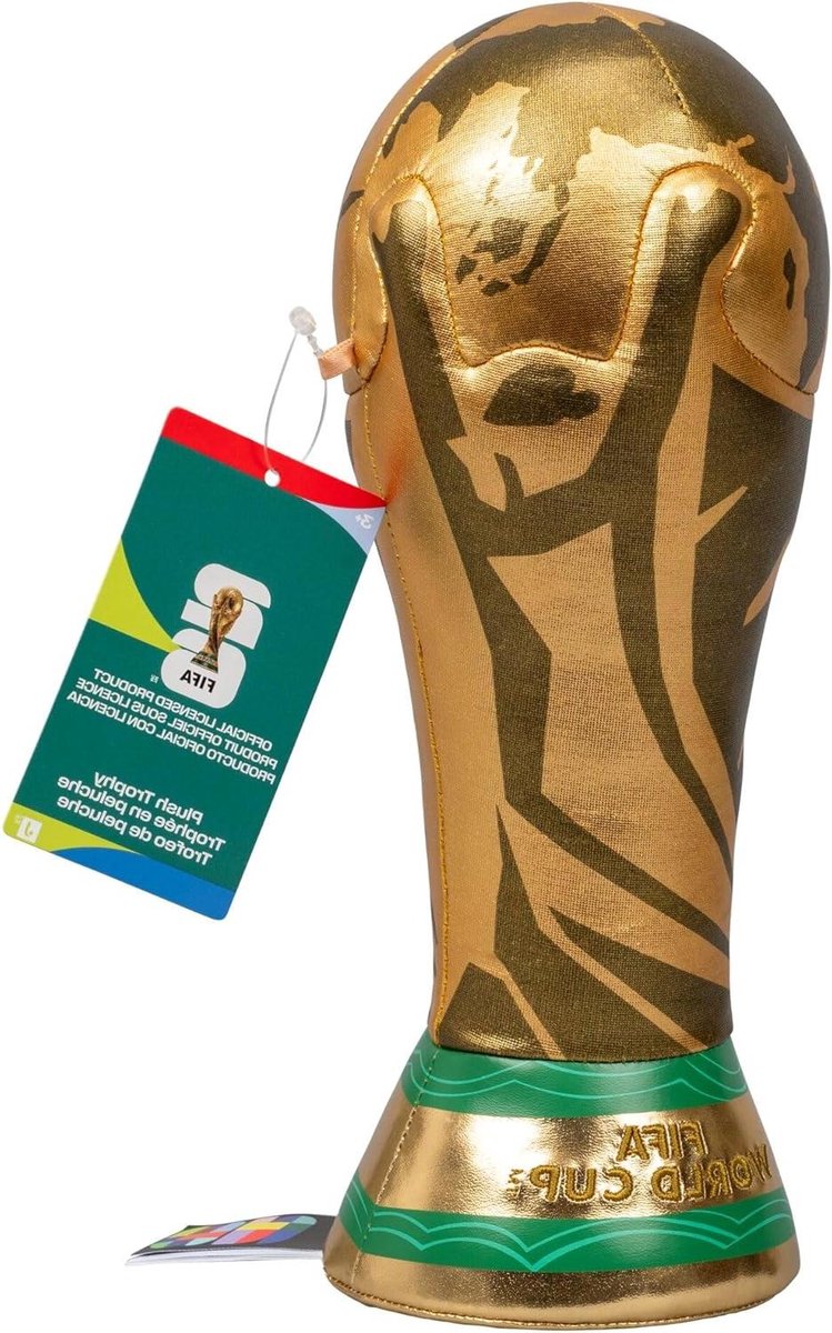 Pluche Beker - WK Trofee - Voetbal Vieren - WK 2026 Design - 25 cm - Goud