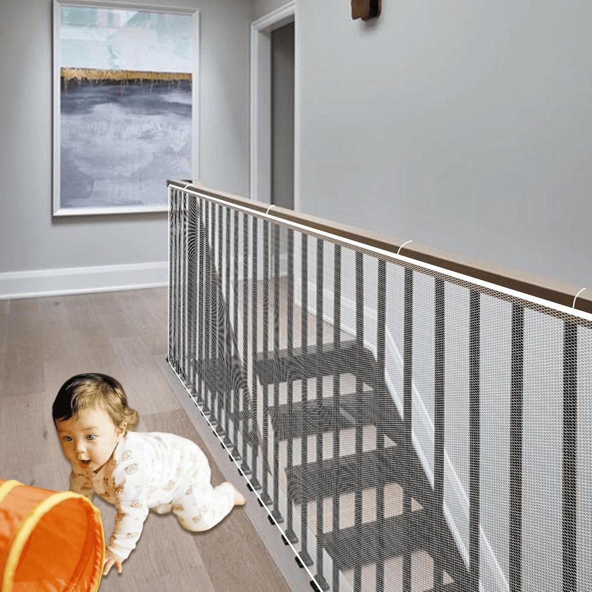 Traphek Net - Veiligheidsnet Balustrade - Kinderen Beveiligen - Honingraat Ontwerp - 103 x 290 cm - Wit