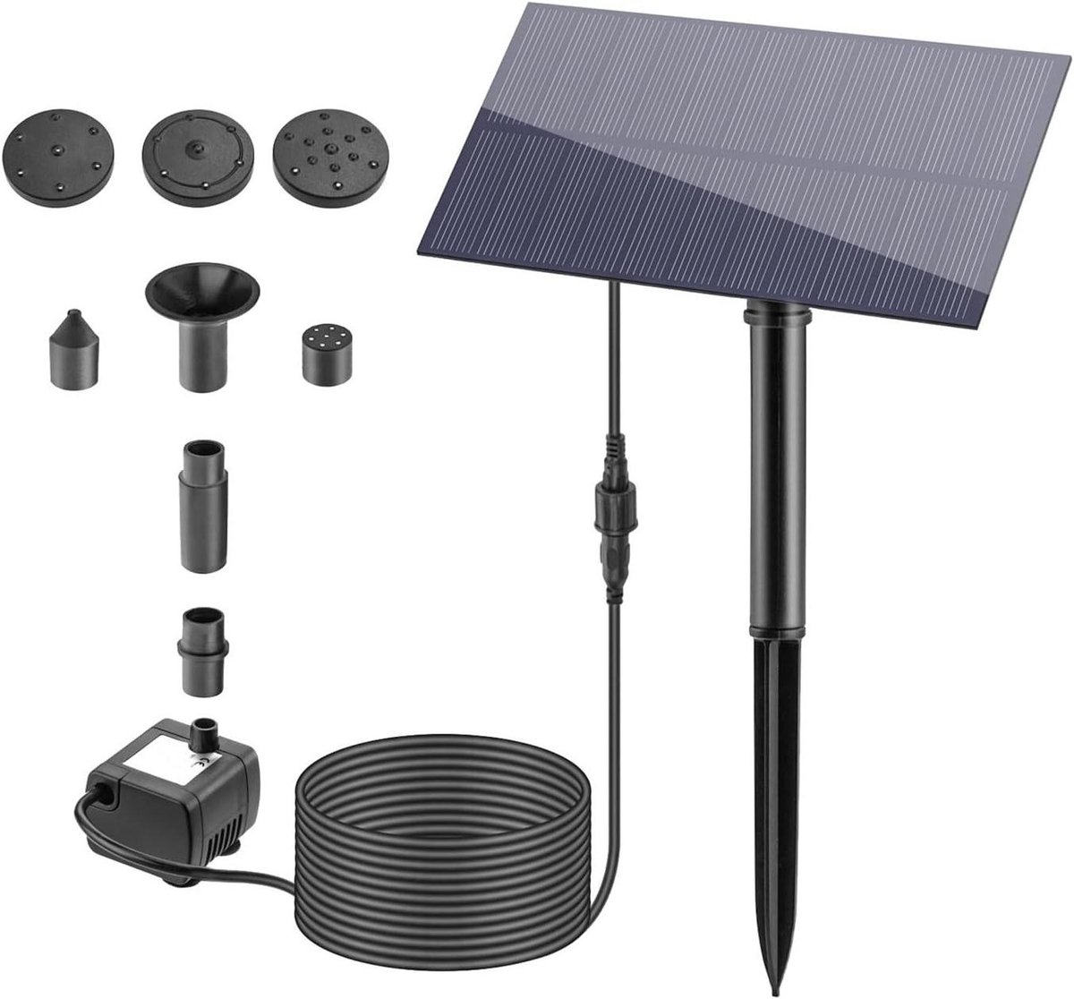 Zonnepaneel Fontein Pomp - Solar Vijver Kit - Tuindecoratie Watercirculatie - Hoog Rendement Zonnepaneel - Tot 70cm Hoog - Zwart