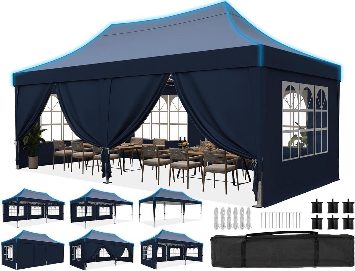 Vouwpaviljoen - Feesttent Partytent - Outdoor Evenementen - Spits Dak Ventilatie - 3 x 6 m - Donkerblauw