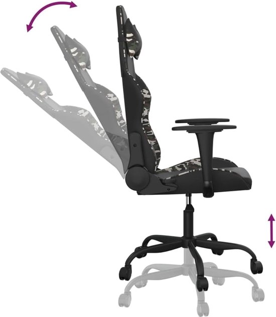 Gamestoel - Race Stoel Computerstoel - Comfortabel Gamen - Verstelbare Rugleuning Voetensteun - 66x56x131 cm - Zwart Camouflage — afbeelding 4