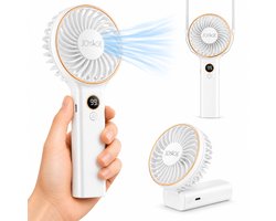 Joyage Handventilator Oplaadbaar - Wit - 6 standen - Powerbank - 5000mAh - Hand Ventilator usb c - Mini fan - Gezichtsventilator - Portable fan Mini ventilator Nekventilator Halsventilator - Tafelventilator Waaier Handwaaier Draagbare nek ventilator