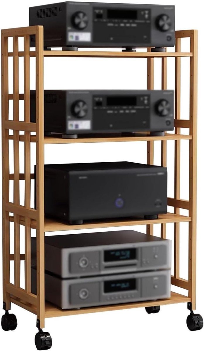 Stereo Kast - Audiorek CD Opslag - Entertainment Setup - Verstelbare Planken - 4 Lagen - Bamboe