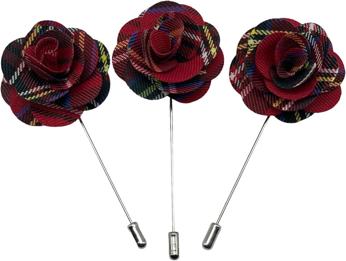 Handgemaakte 3-delige Rode Tartan Bloem Corsage, Schotse Geschenken, Vintage Kostuumaccessoires voor Feestjes, Make-up en Festivals