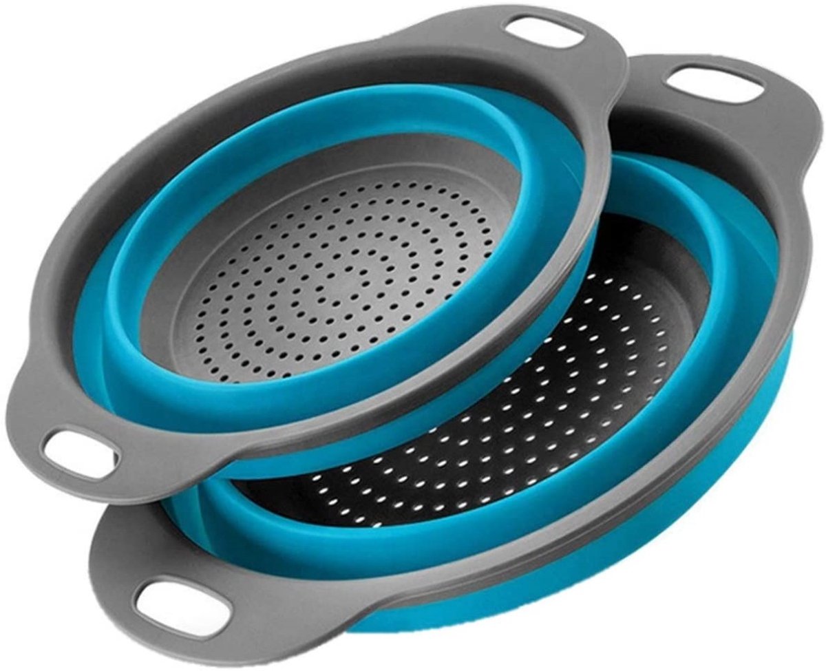 TOVBMUP Vergietset - Opvouwbaar vergiet - Keuken siliconen afdruiprek - Pastavergiet - Met handvat - Ruimtebesparend - geschikt voor buiten, kamperen, keuken - 2 maten - 29,5 cm en 25 cm