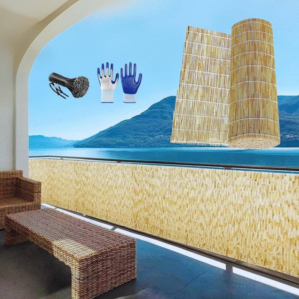 Tuinhek Natuurlijk - Balkonmat Windscherm - Privacy Creëren - Milieuvriendelijk Materiaal - 120 x 850 cm - Natuurlijk