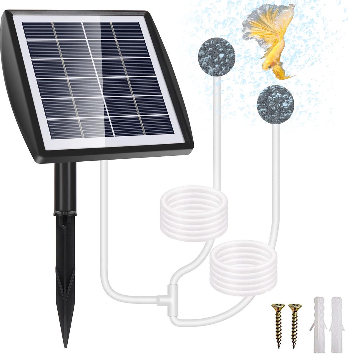 carmdering - Zonnebeluchter - Zonnelucht Pomp - Draagbare Beluchter - Instelbaar Zonnepaneel - 32 Uur Batterijduur - Duurzaam Kunststof - Stil En Waterdicht - Ideaal Voor Visserij En Transport - 1 Set