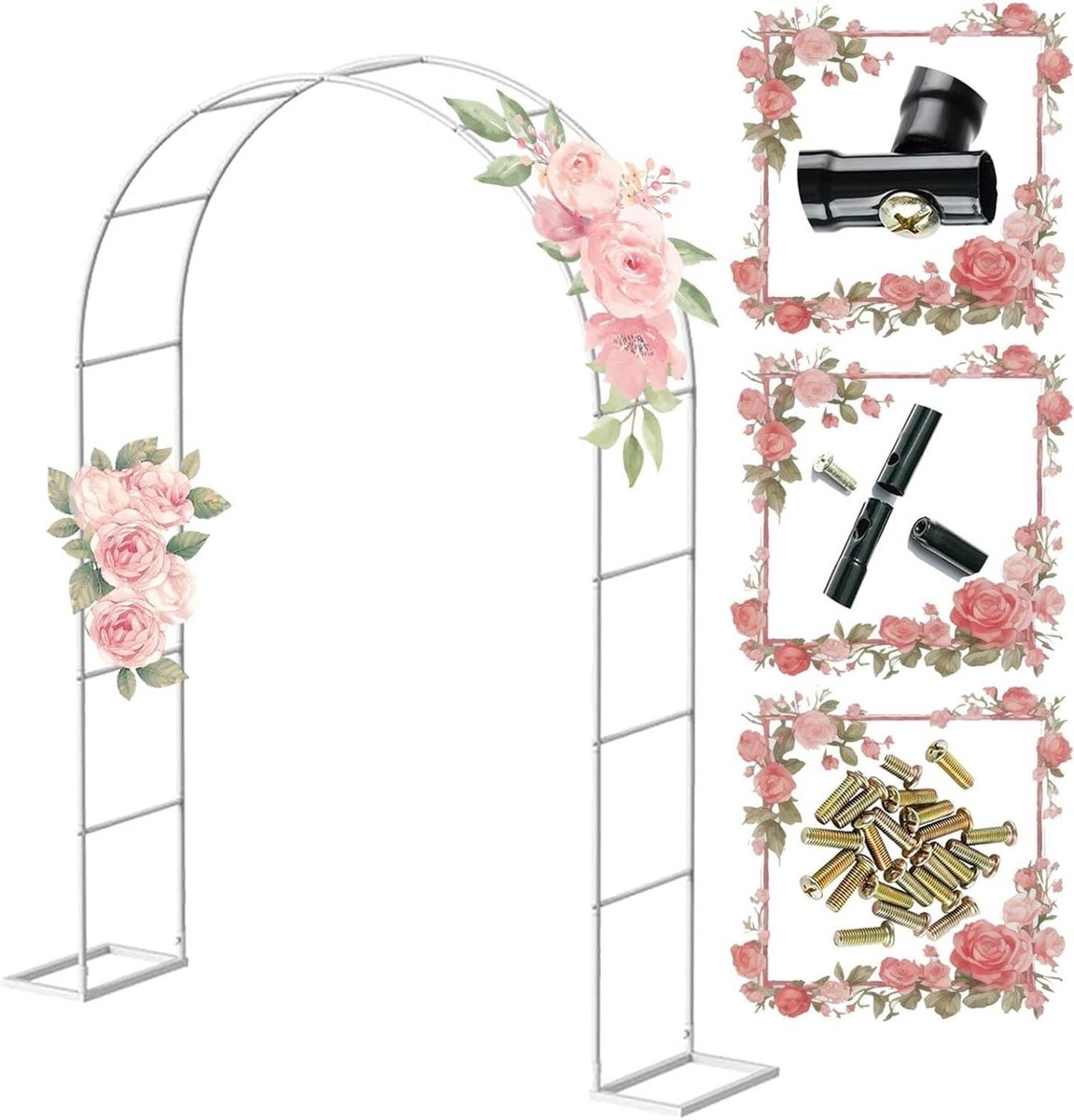 Rozenboog Metaal - Tuinboog Klimplanten - Decoratie Tuin - Verstevigd Staal - 140 x 230 cm - Wit