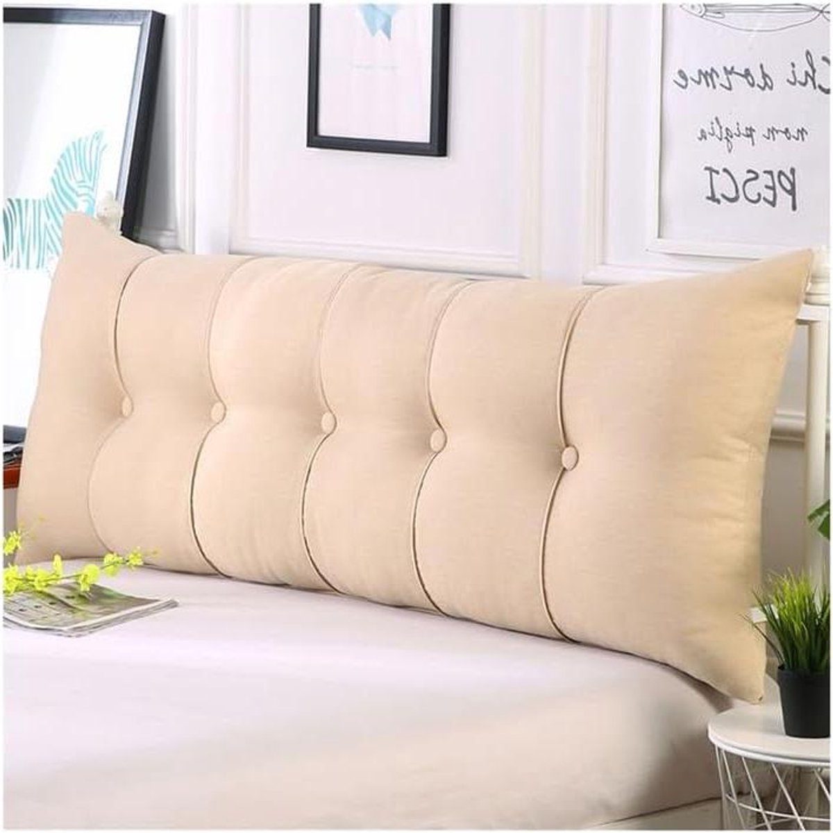 Wigkussen Hoofdbord - Leeskussen Rugsteun - Ontspannen Lezen - Afneembare Wasbare Hoes - 80x55x18cm - Linnen Beige