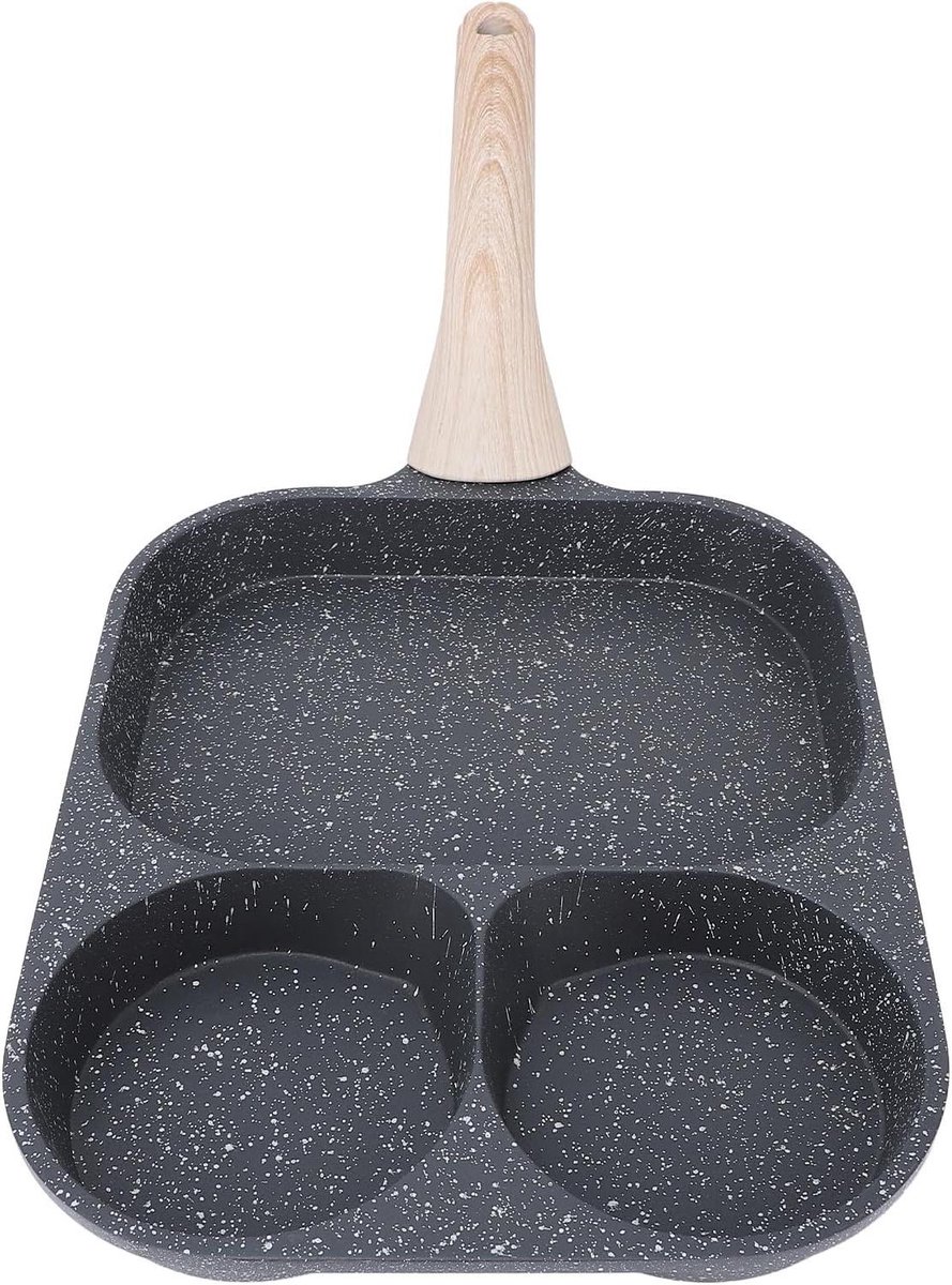 Koekenpan met 3 vakken - Ontbijtpan Eierpan - Ontbijt bereiden - Anti-aanbaklaag - 26.3 x 19.5 cm - Zwart