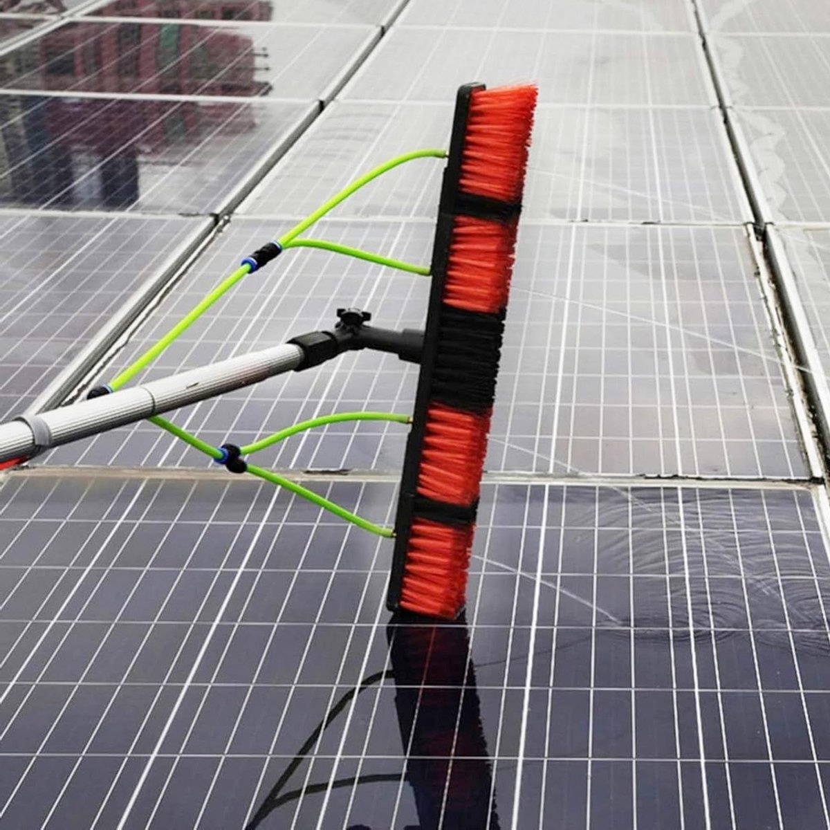 Telescopische reinigingsborstel - Raamwisser steel Waterborstel - Hoge oppervlakken reinigen - Flexibele roterende kop - Tot 12 meter - Grijs
