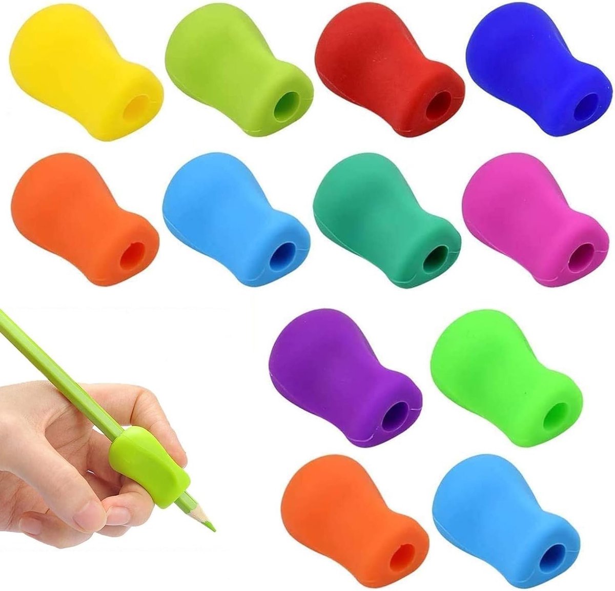 Ergonomische Siliconen Schrijfhulpmiddelen voor Kinderen - Set van 12, Geschikt voor Links- en Rechtshandigen, Verbeter de Schrijfvaardigheid