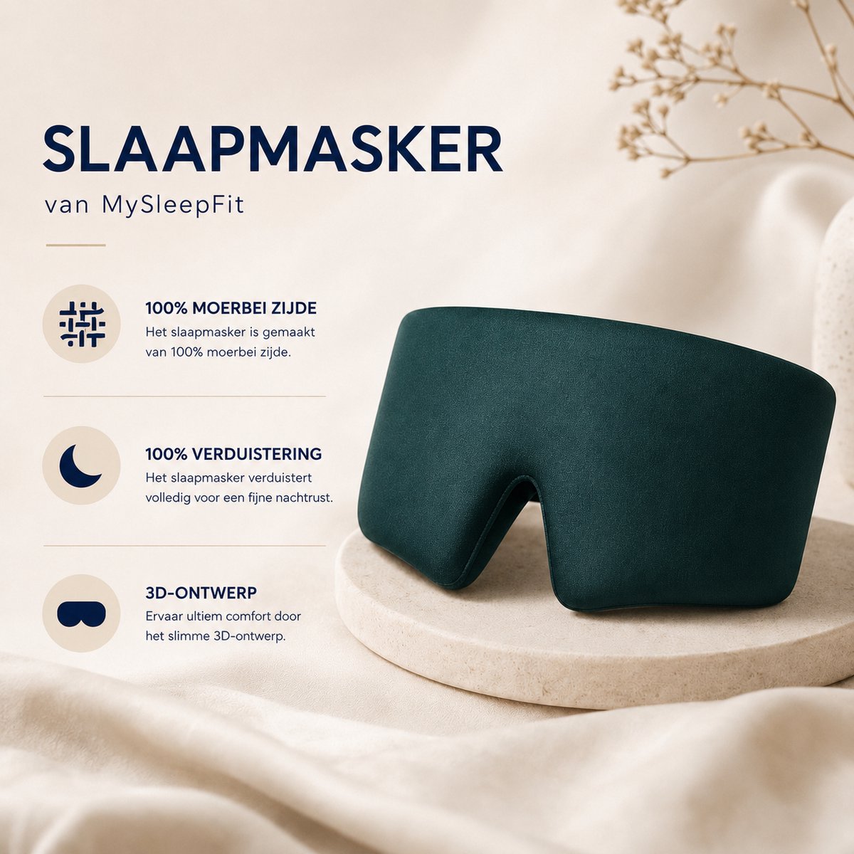 MySleepFit - Premium 3D Zijden Slaapmasker - 3D Silk Sleep Mask met giftbox - 100% Verduisterend Oogmasker - Groen - 22 momme 6A Grade Moerbei Zijde - Mulberry Silk — afbeelding 2