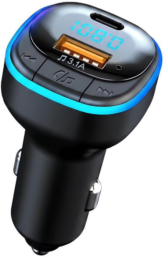 KAD® Bluetooth Transmitter - FM Transmitter Bluetooth - Handsfree Carkit - Zwart - 13cm x 8cm x 5cm