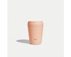 topl Reisbeker To Go Tumbler 8oz/235ml H133mm Peach Twist to open, drink 360 Patented Lid Made with RCS (Recycled Steel ) certified recycled materials and vacuum insulated Travel Mug Thermosbeker