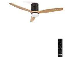 CREATE - Plafondventilator 40W silent Ø132 cm - Met Verlichting drie temperaturen - Met Afstandsbediening - 6 Snelheden - Timer - Zomer/Winter functie - Zwart - WIND CALM