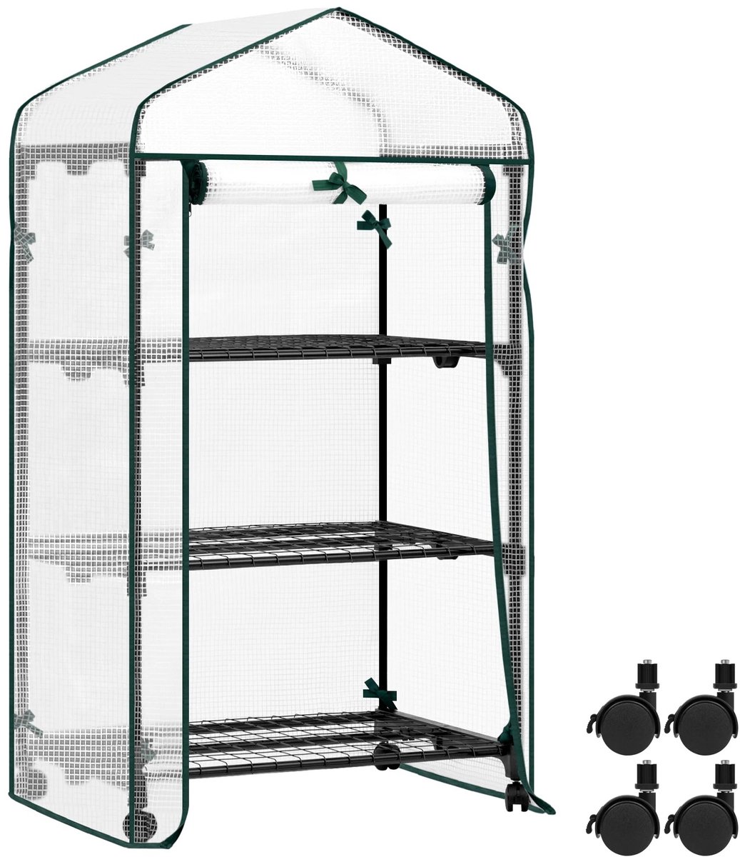 Geargalaxy Mobiele Kweekkas - Bloemenhuis - Plantenkas - Tuinkas - Hobbykas - Plantenhuis - Bloemenkas met Wielen - 70x50x131cm