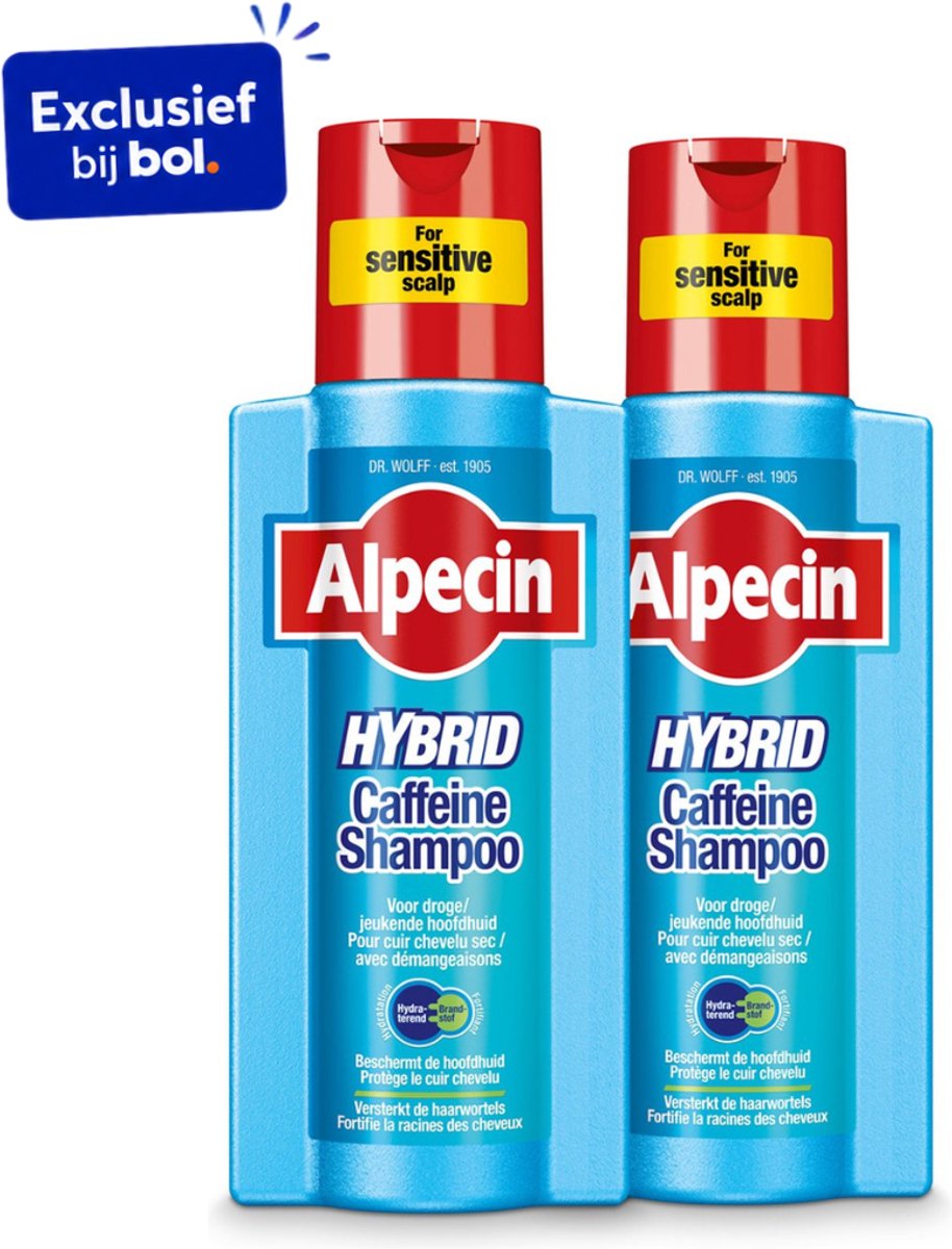 Alpecin Hybrid Shampoo 2x 250ml | Natuurlijke haargroei shampoo voor gevoelige en droge hoofdhuid